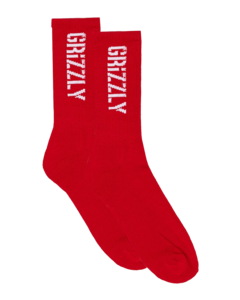 GRIZZLY STAMP CREW SOCKS RED/WHT 1pr