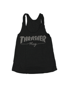 THRASHER GIRLS MAG LOGO RACERBACK TANK S-BLK HTHR.