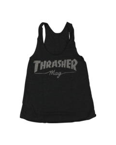 THRASHER GIRLS MAG LOGO RACERBACK TANK L-BLK HTHR.