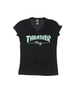 THRASHER MAG LOGO GIRLS V-NECK SS S-BLK/MINT