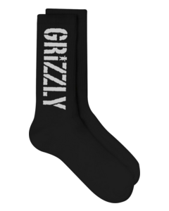 GRIZZLY STAMP CREW SOCKS BLK/WHT 1pr