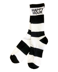 HAPPY HR STRIPES CREW SOCKS BLACK & WHITE