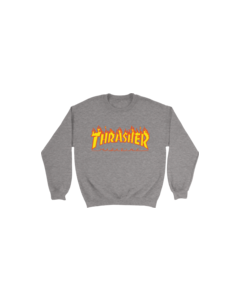 THRASHER FLAME LOGO CREW/SWT S-HEATHER GREY