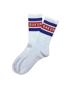 BAKER STRIPE CREW SOCKS WHITE/RED