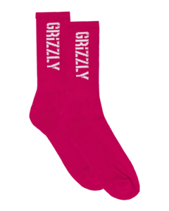 GRIZZLY STAMP CREW SOCKS PINK/WHT 1pr