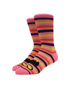 TM MONSTER FACE MINI STRIPE CREW SOCKS PINK 1pr