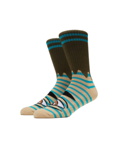 TM SECT EYE STRIPE CREW SOCKS-TAN/OLIVE 1pr