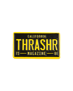 THRASHER LICENSE PLATE LAPEL PIN BLK/YEL